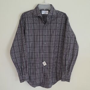 Lorenzo Uomo The Perfect Fashion Men's 16 Purple & Gray Plaid Button Down Shirt